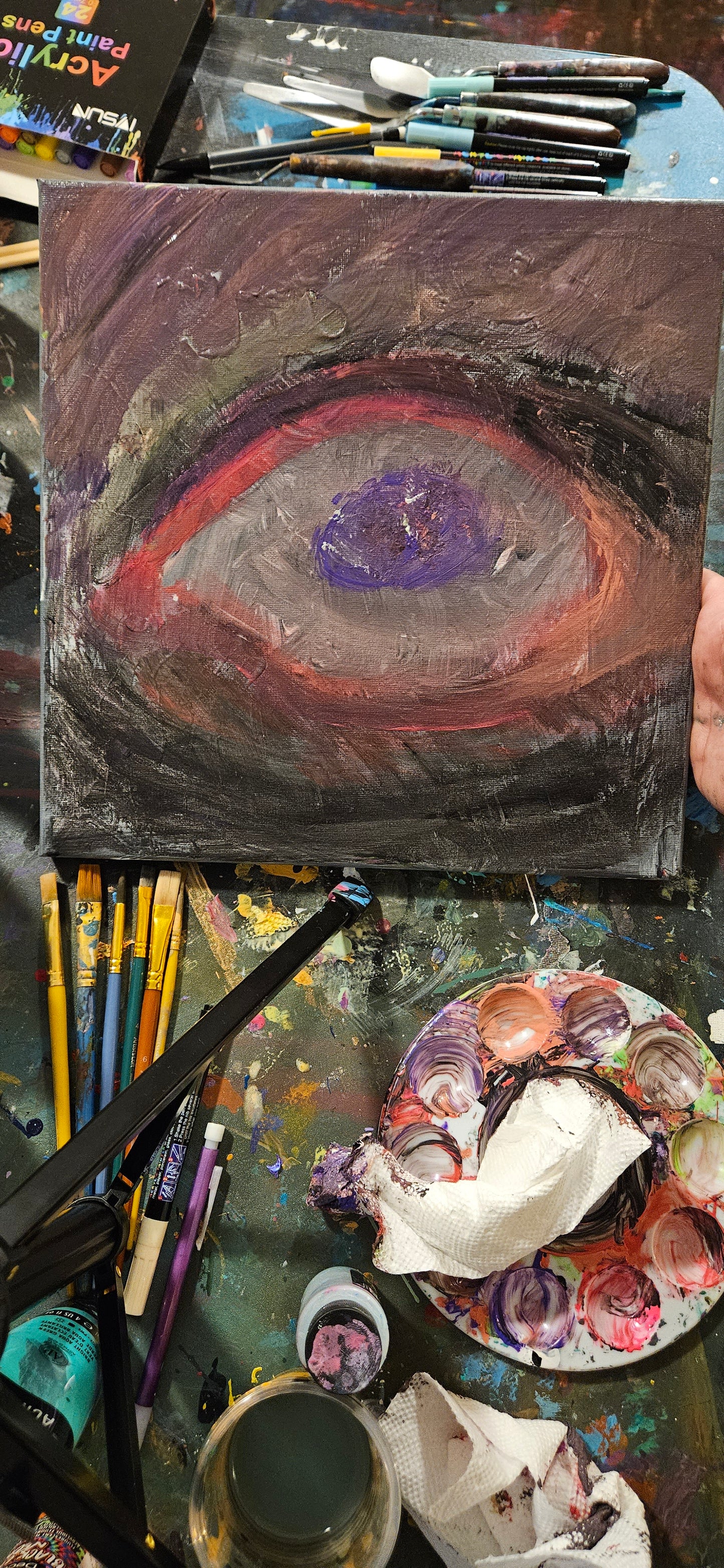 Art "Desk Glamor Eye 2" by DFB Abstract Acrylic Painting on 12x12in Canvas