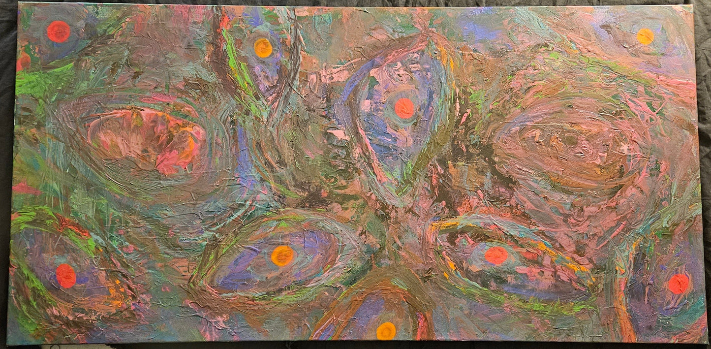 Art "Cosmic Eyes" by DFB Original Abstract Acrylic Painting on 48x24x1.5in Canvas