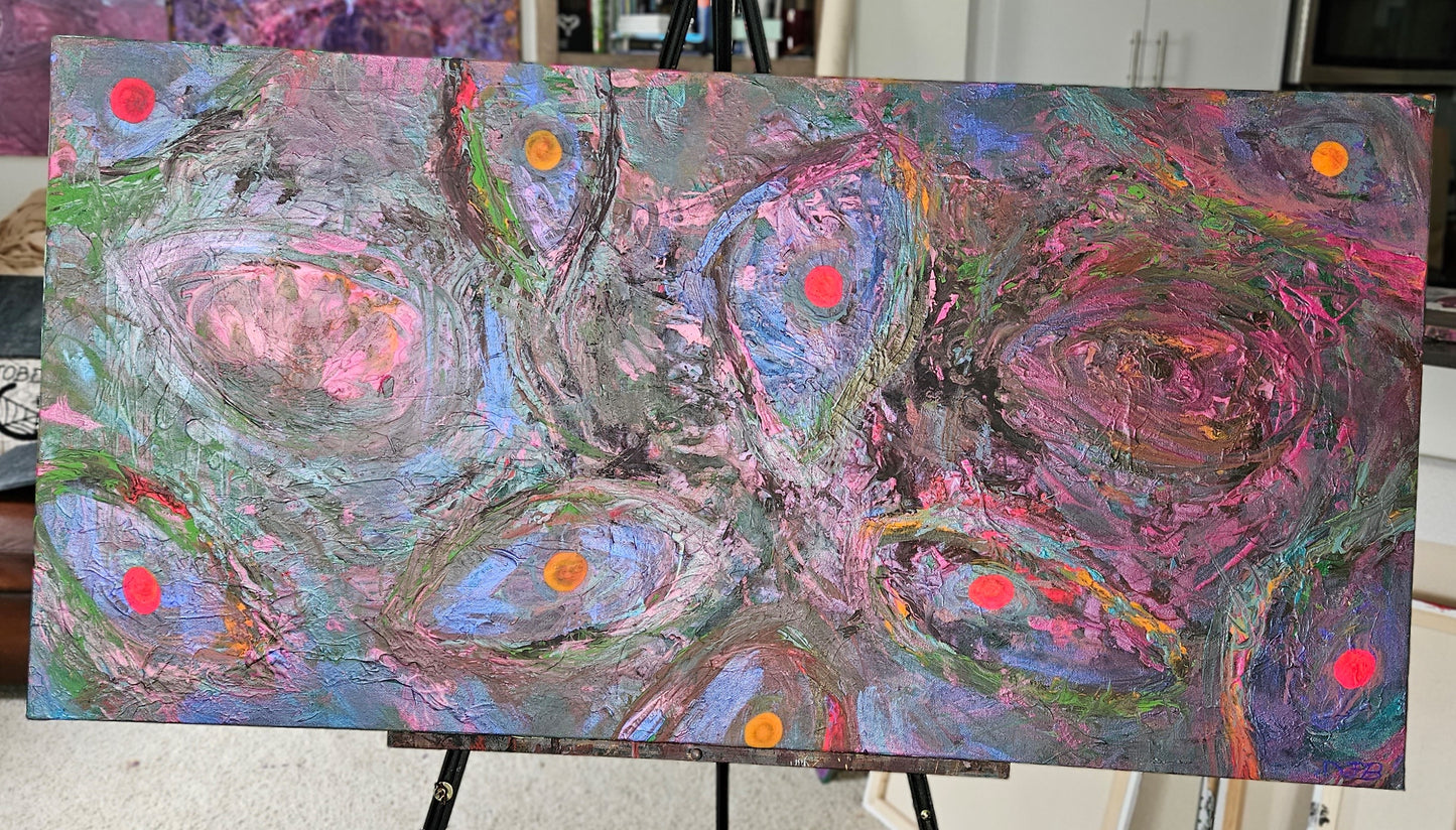 Art "Cosmic Eyes" by DFB Original Abstract Acrylic Painting on 48x24x1.5in Canvas