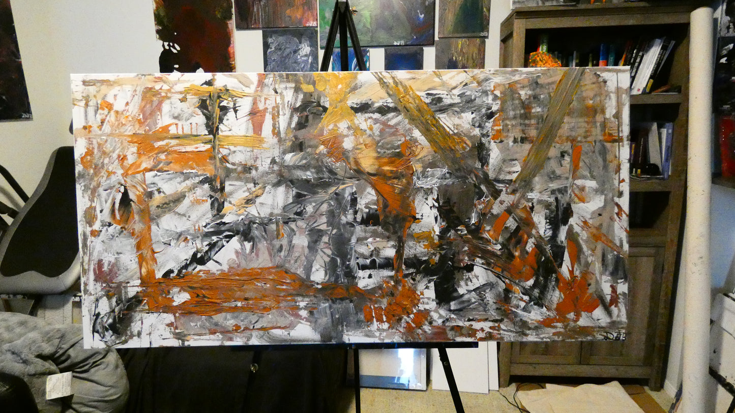 Art "The Ritual of Metal" by DFB Original Abstract Acrylic Painting on 48x24x1.5in Canvas