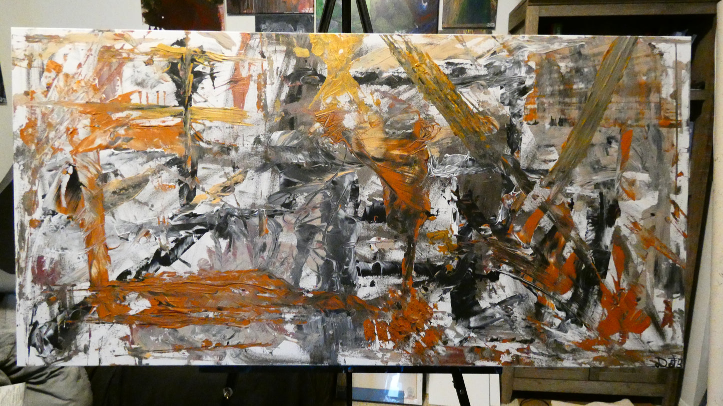 Art "The Ritual of Metal" by DFB Original Abstract Acrylic Painting on 48x24x1.5in Canvas