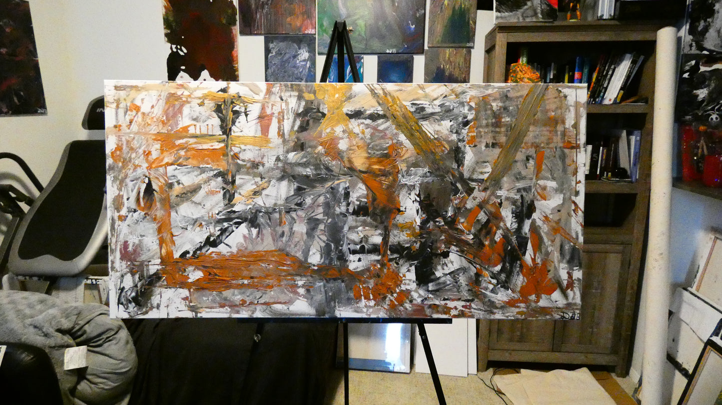 Art "The Ritual of Metal" by DFB Original Abstract Acrylic Painting on 48x24x1.5in Canvas