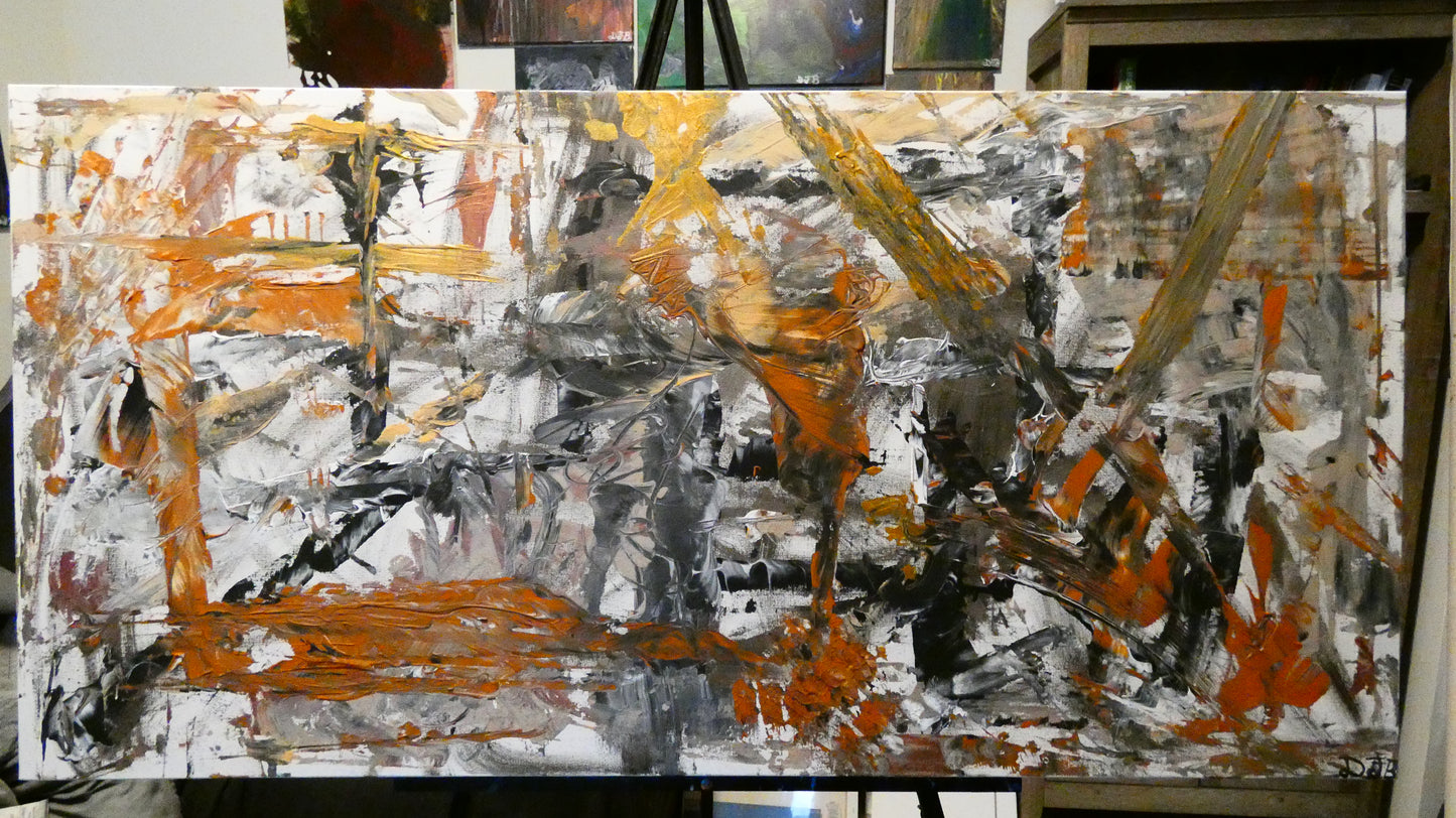 Art "The Ritual of Metal" by DFB Original Abstract Acrylic Painting on 48x24x1.5in Canvas