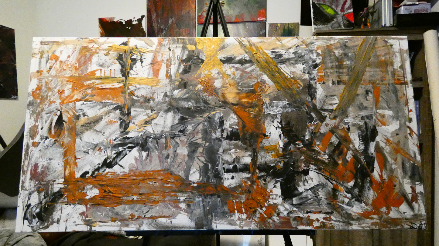 Art "The Ritual of Metal" by DFB Original Abstract Acrylic Painting on 48x24x1.5in Canvas